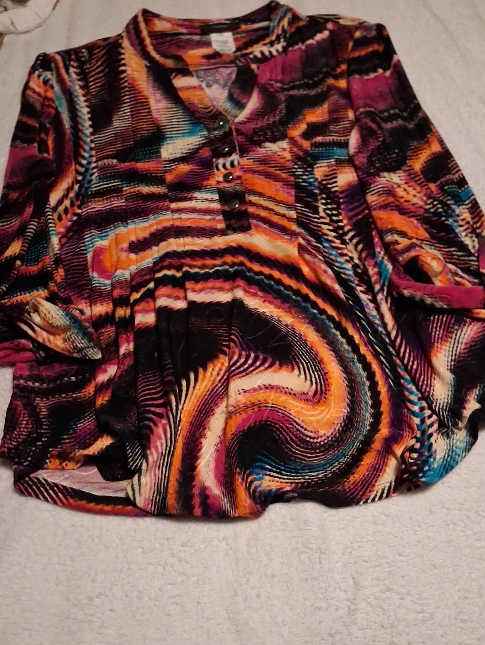 Cocomo Multicolor Swirl Henley Tunic in Orange, Pink, Purple, Blue, Black